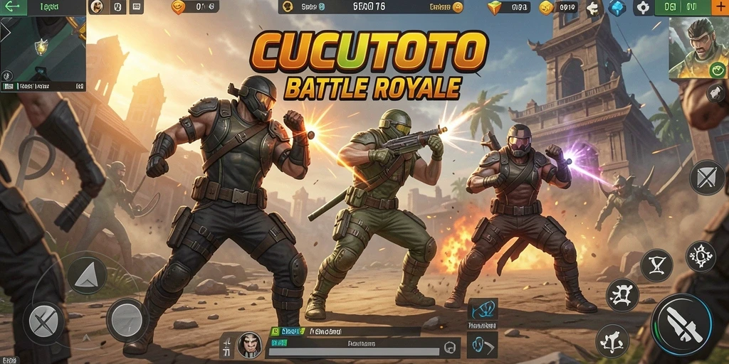 Gameplay seru dan mendebarkan dalam CUCUTOTO Battle Royale.