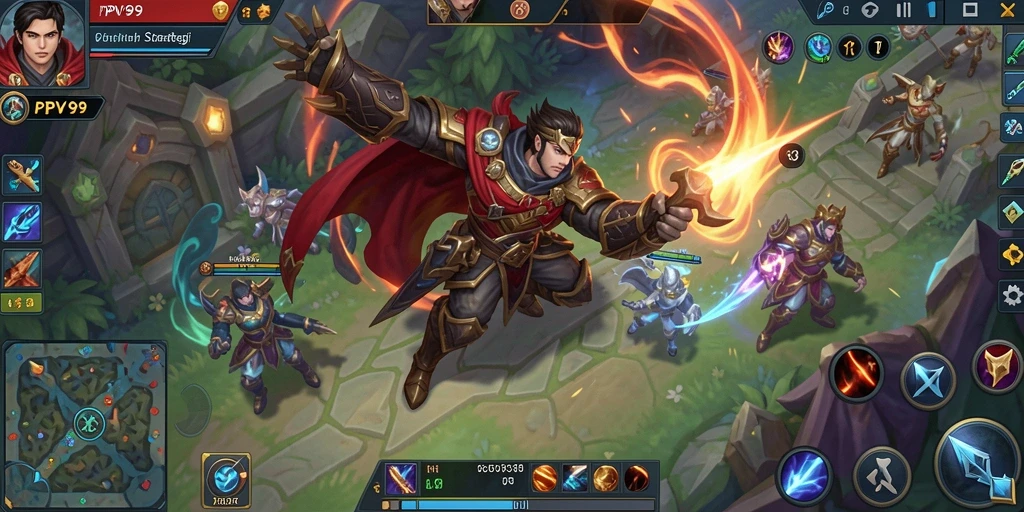 Tangkapan layar yang menunjukkan aksi seru dalam game MOBA PPV99.